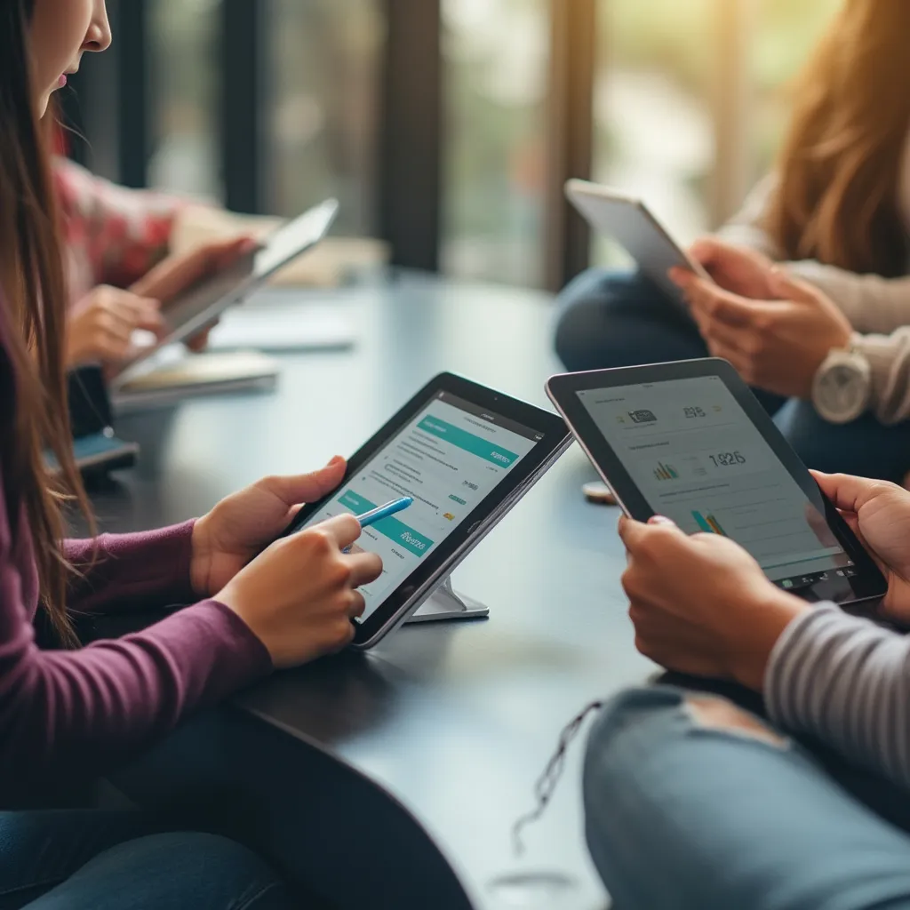 Jóvenes usando tablets para aprender